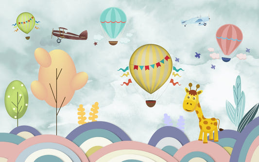Balloon & Multicolor Cartoon Wallpaper for Walls