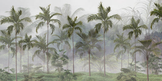 Misty Jungle Tropical Trees and Leaves Mural Wallpaper