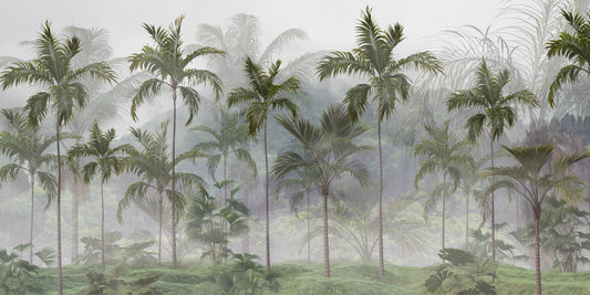 Misty Jungle Tropical Trees and Leaves Mural Wallpaper