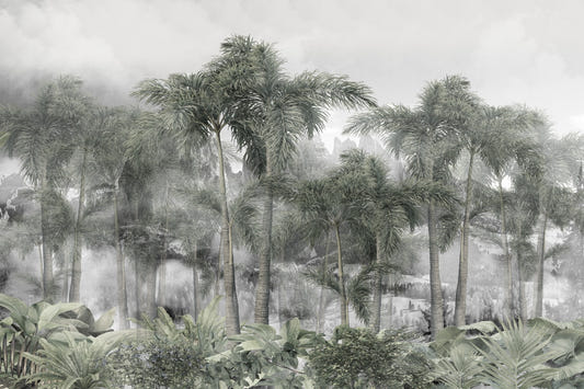 Foggy Jungle Mountain Palm Banana Tropical Wallpaper For Walls