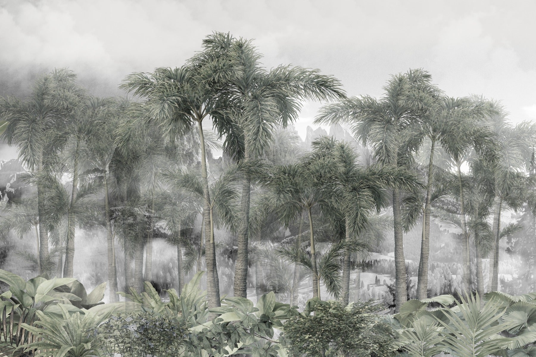 Foggy Jungle Mountain Palm Banana Tropical Wallpaper For Walls