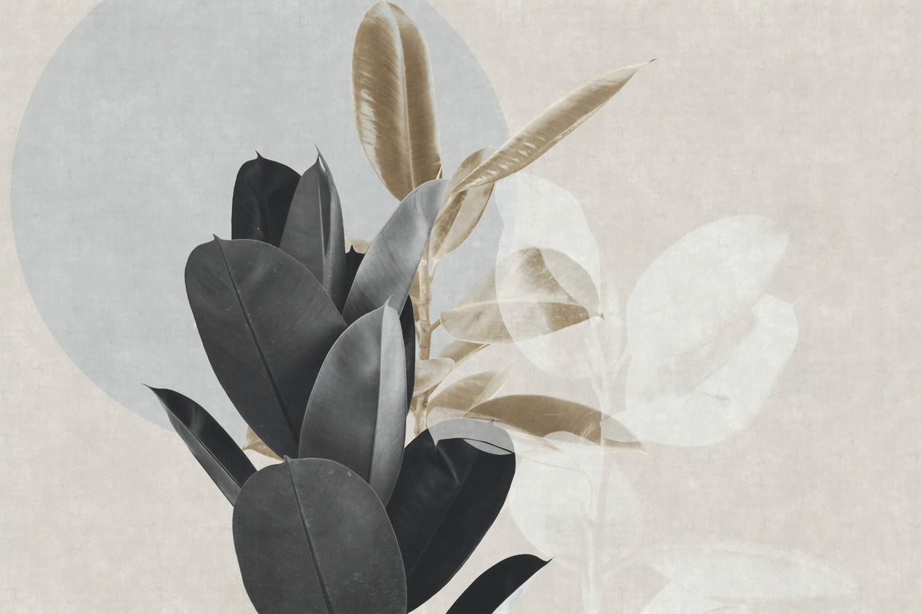 Abstract Black and Beige Leaves Wallpaper