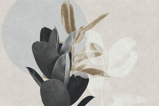 Abstract Black and Beige Leaves Wallpaper