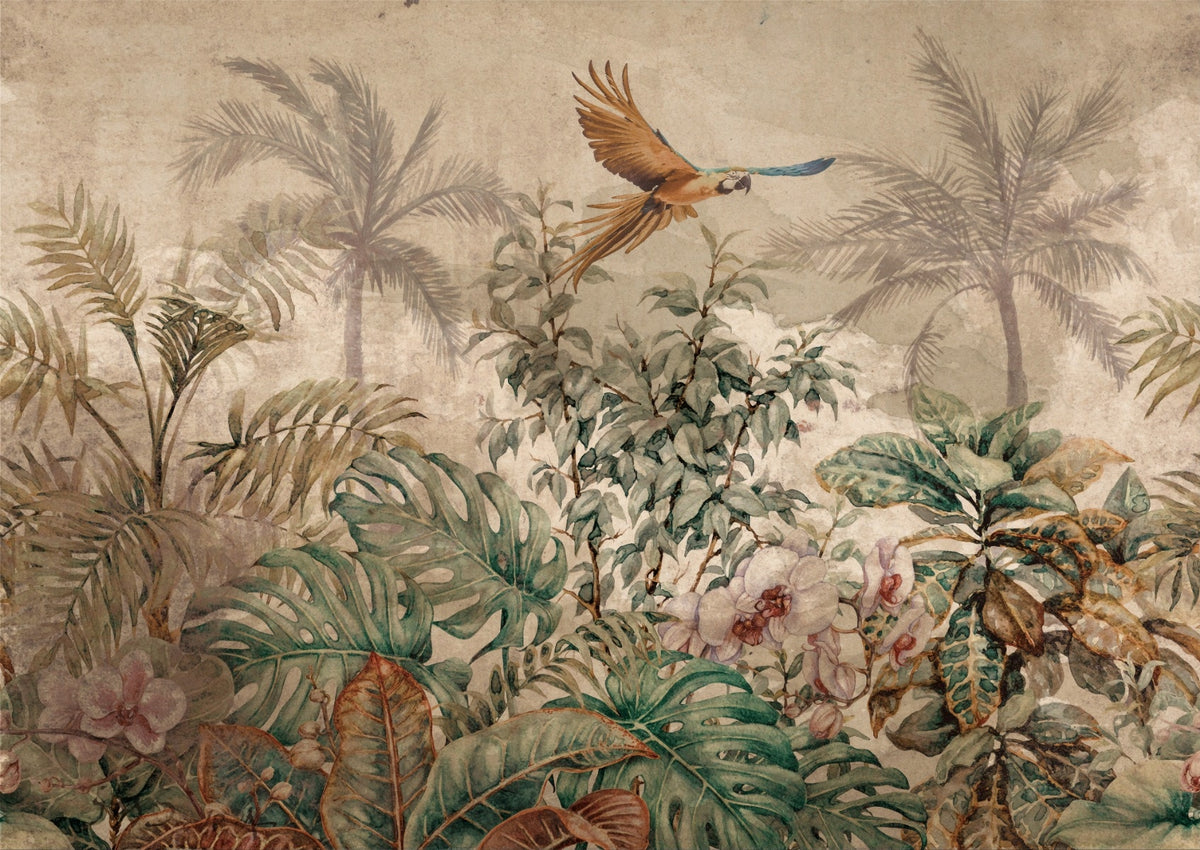 Antique Tropical Foliage Wall Murals in your room — zoomed