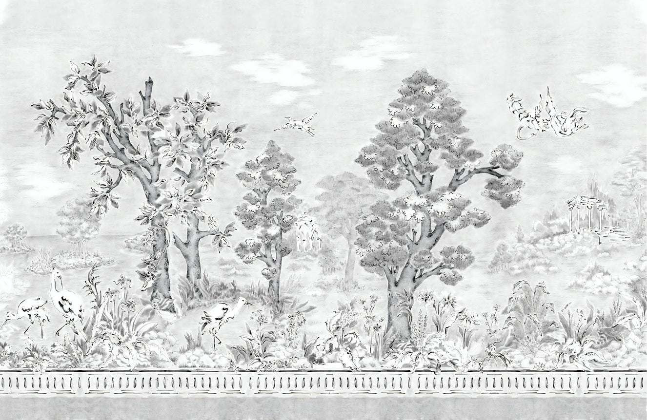 Black & White Watercolour Tropical Tree Mural