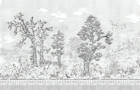 Black & White Watercolour Tropical Tree Mural
