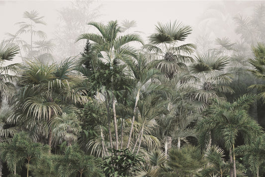 Foggy Forest Tropical Trees and Leaves Peel Stick Wallpaper