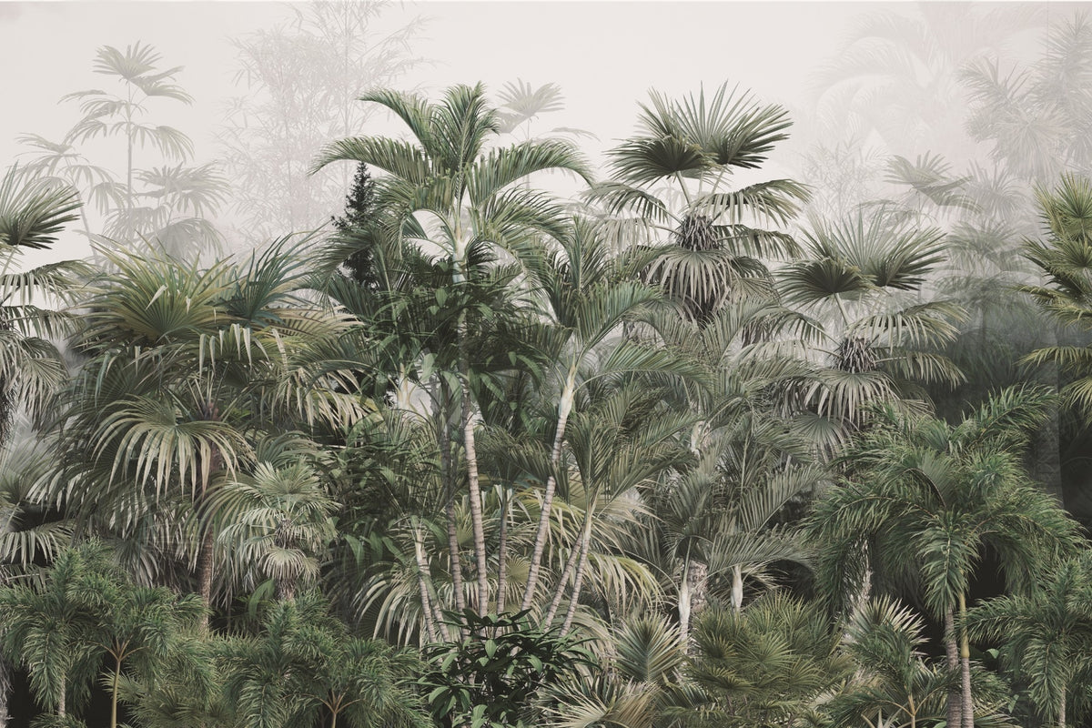 Foggy Forest Tropical Trees and Leaves Peel Stick Wallpaper