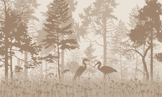 Sepia Forest Heron Bird Wallpaper Murals