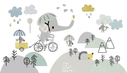 Cute Elephant On Bicycle kids Wallpaper