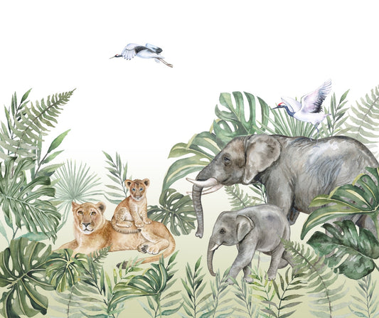 Tropical Jungle Tiger and Elephant Wallpaper