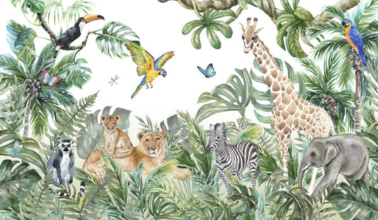 Jungle Safari Watercolor Animals Wallpaper