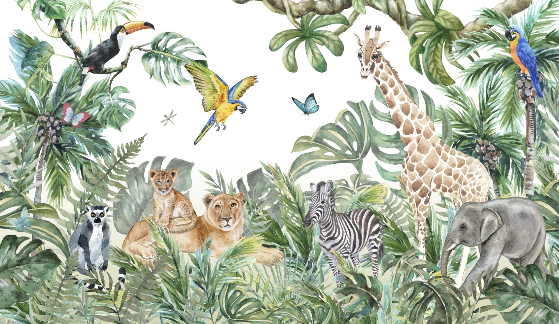 Jungle Safari Watercolor Animals Wallpaper