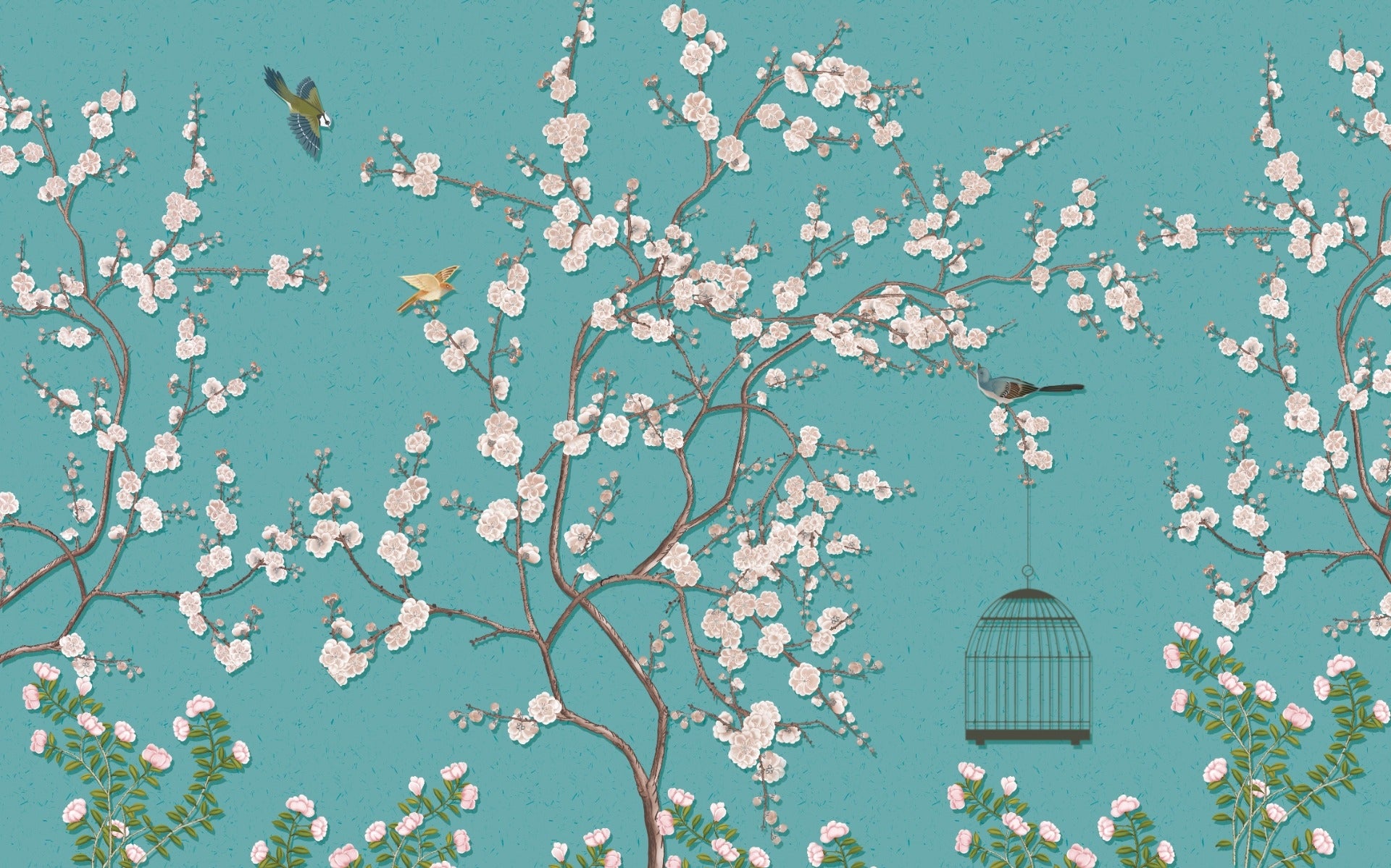 Blue Background Pink Flower Wallpaper Murals