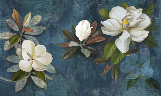 Jasmine Flower Blue Textured Background Wallpaper Murals