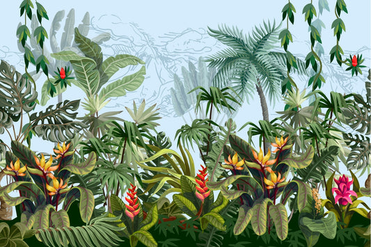 Green Wild Jungle Plants Peel and Stick Murals