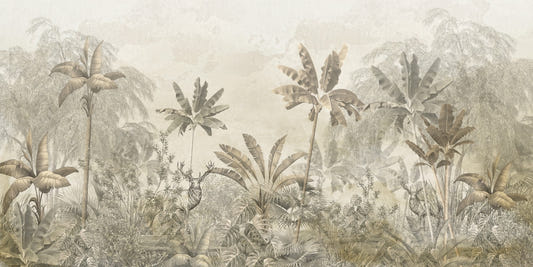 Light Yellow Color Wild Tropical Leaves Forest Wallpaper Mural