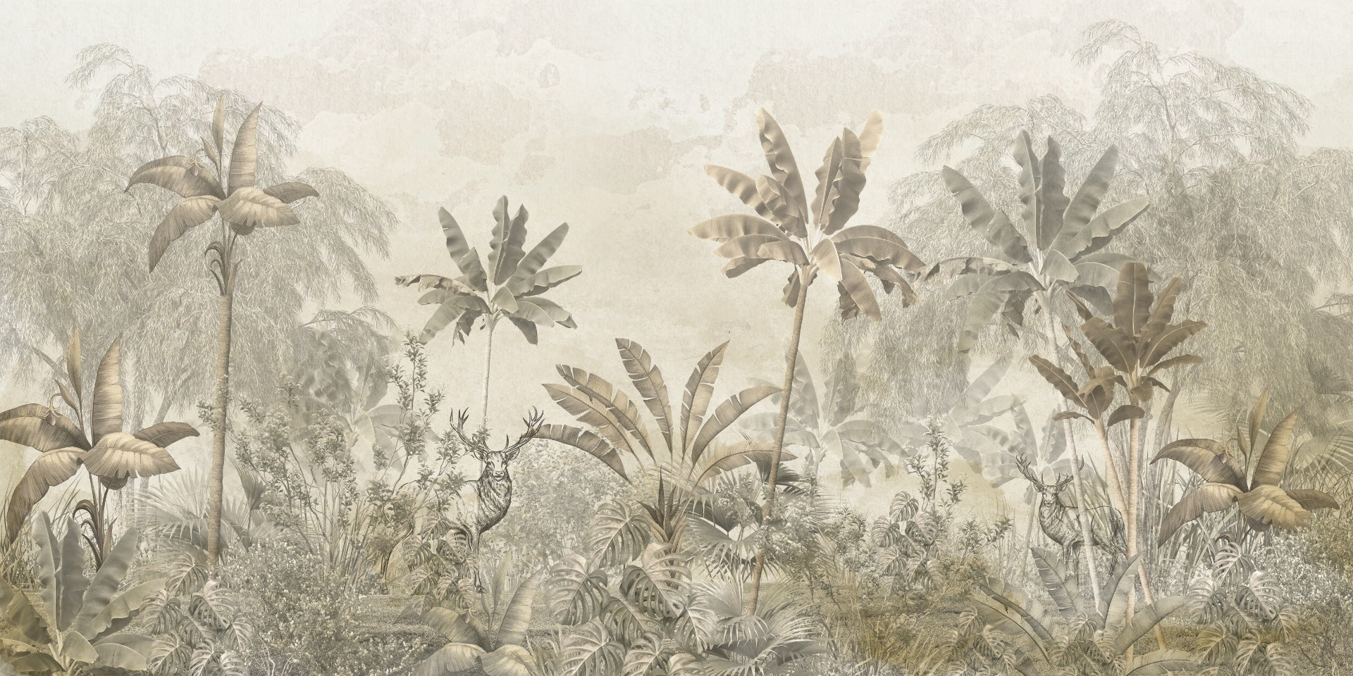 Light Yellow Color Wild Tropical Leaves Forest Wallpaper Mural