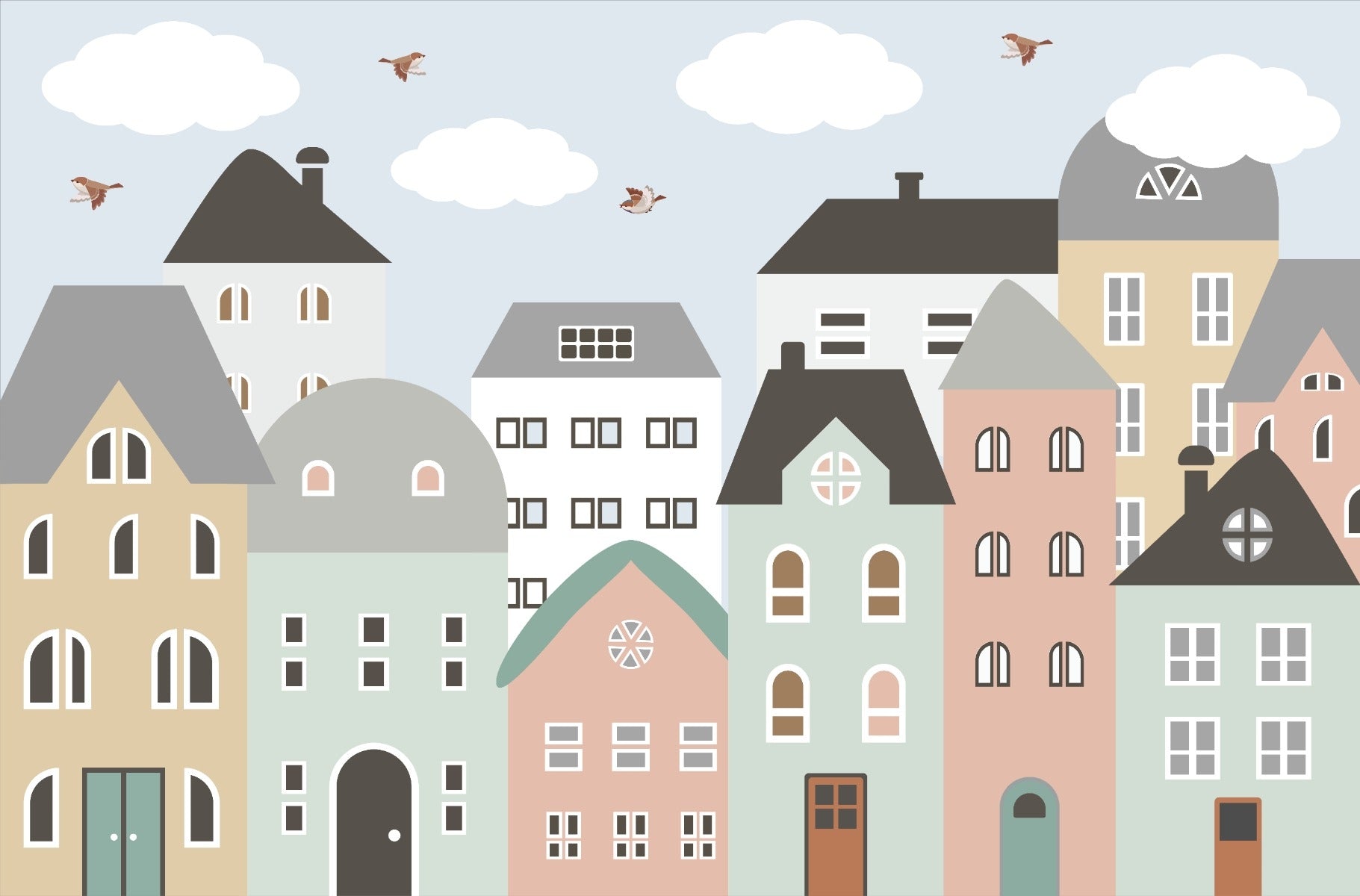 Colorful Houses Wallpaper for Kids Room