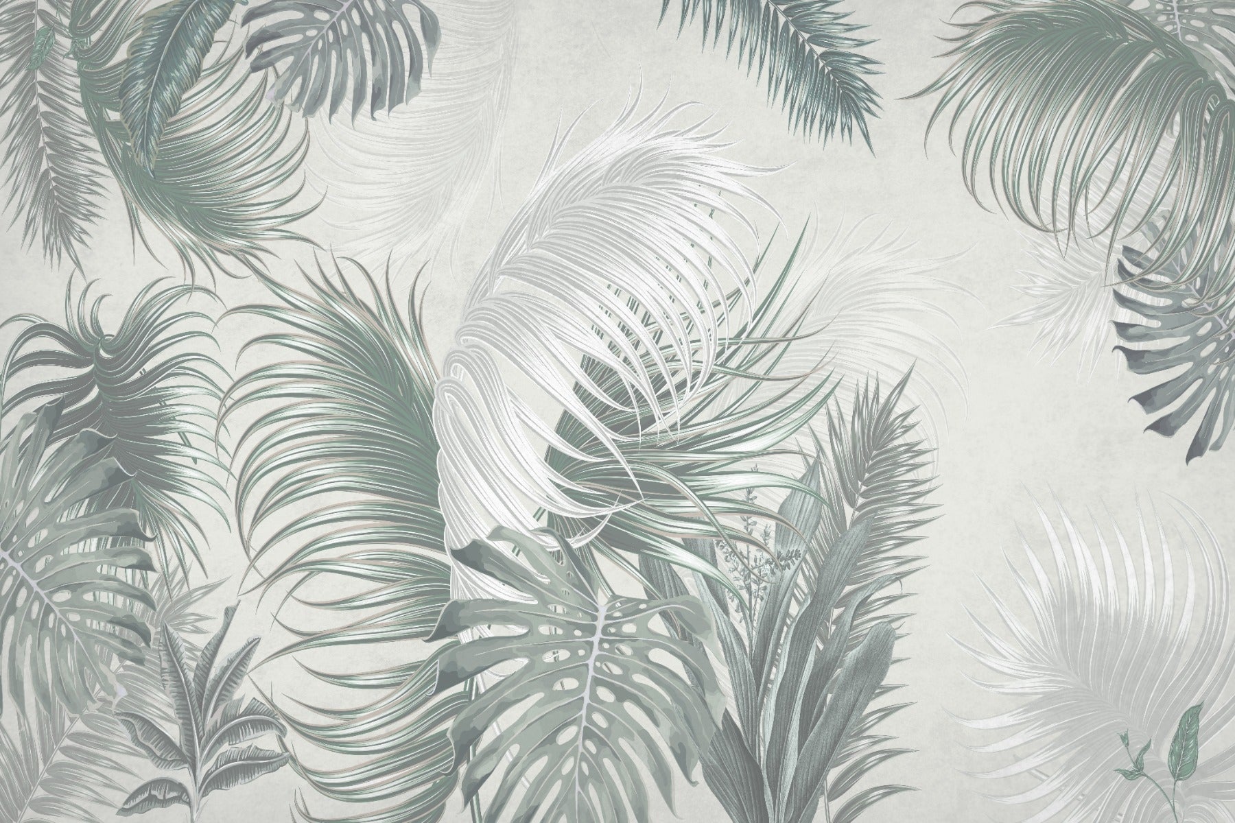 Gray Large Tropical Palm Leaves Wallpaper Mural