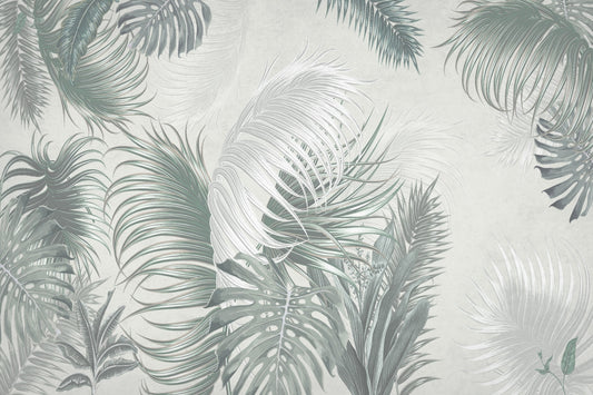 Gray Large Tropical Palm Leaves Wallpaper Mural
