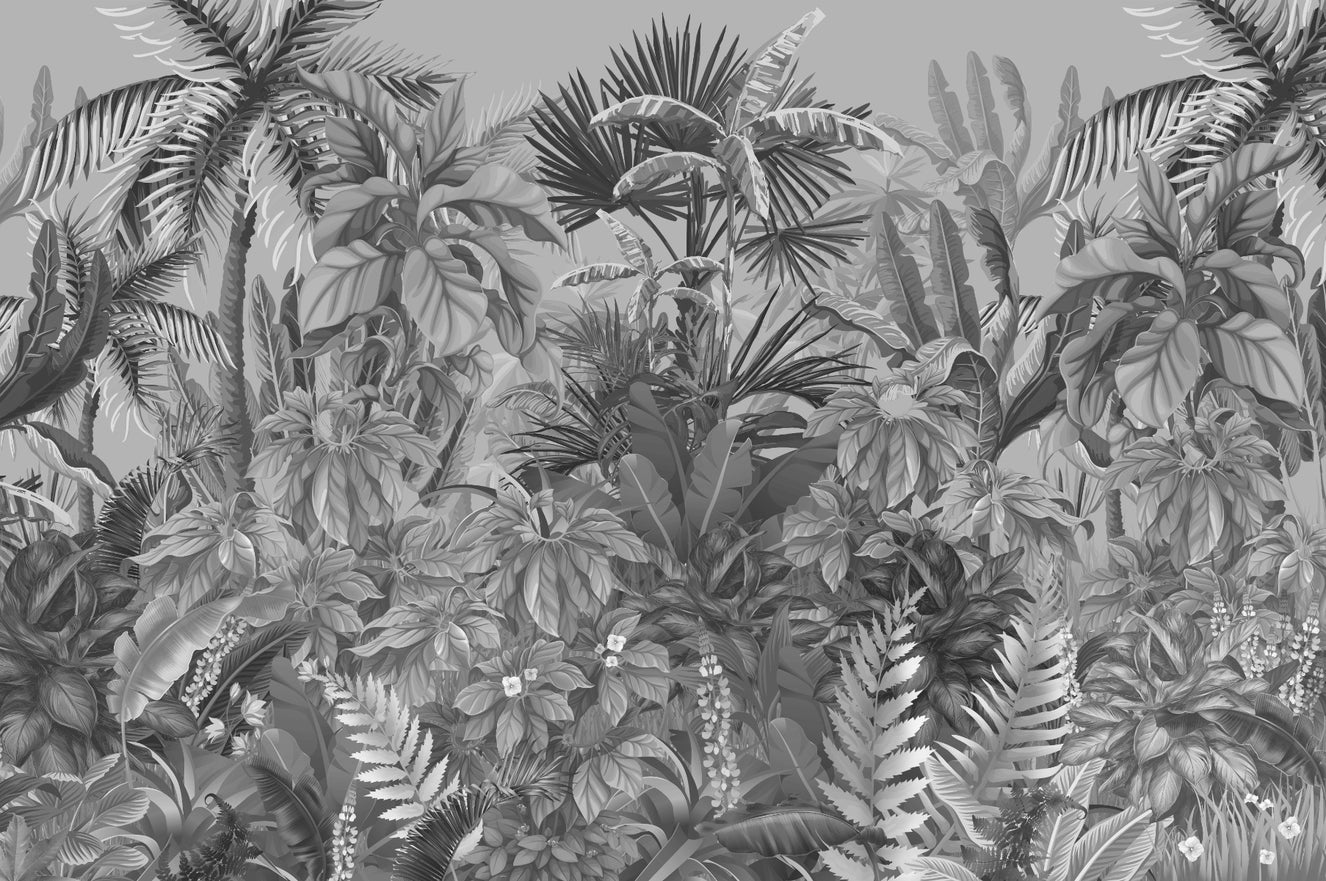 Smokey Grey Tropical Forest Wallpaper Murals