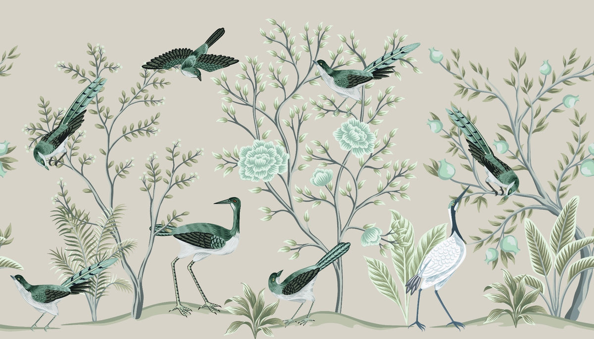 Vintage Floral Garden and Crane Birds Murals in your room