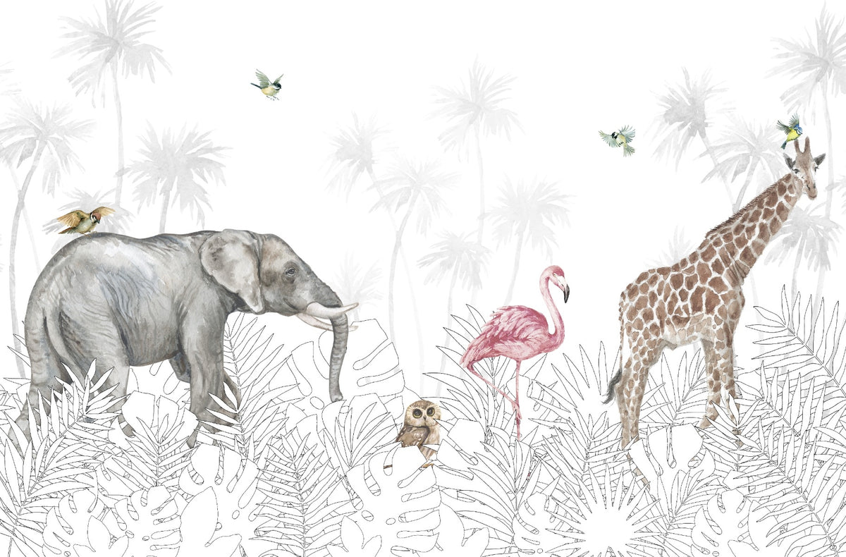 Jungle Safari Animals Kids Room Wallpaper in your room — zoomed