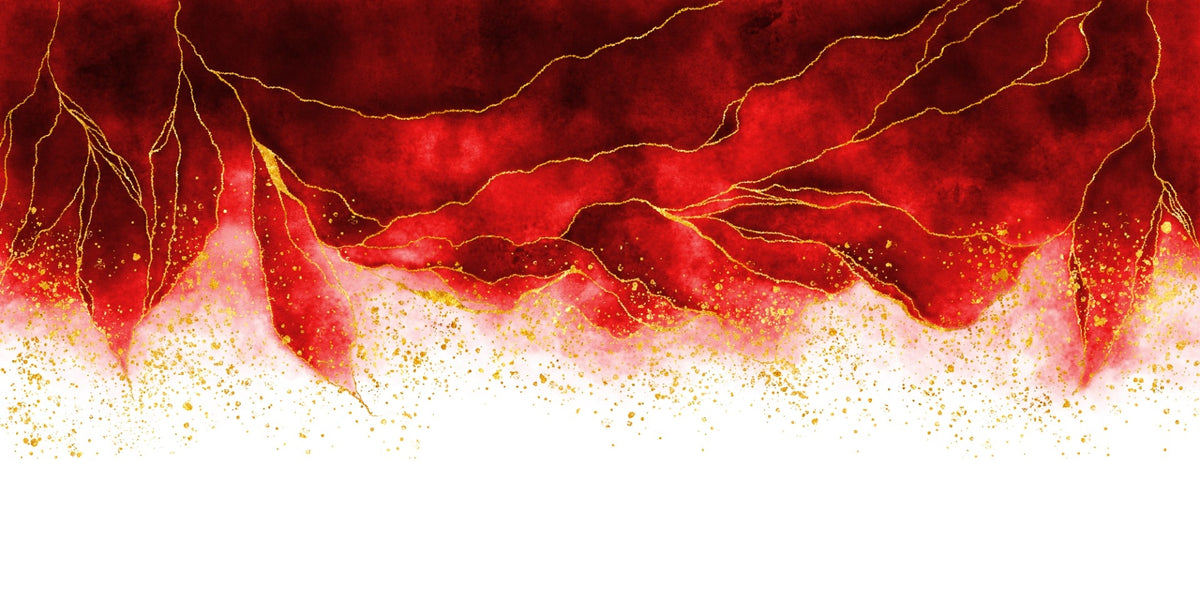 Red Watercolor Golden Shiny Border Wallpaper Murals in your room — zoomed