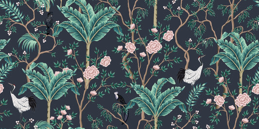 Dark background Green leaves Flower Wallpaper