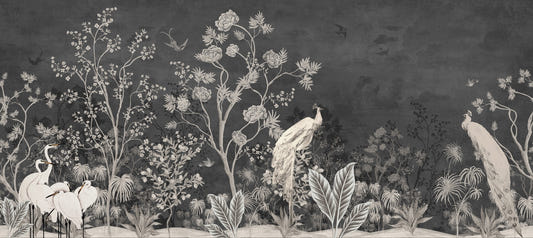 Black Vintage Jungle Peacock Wallpaper Wall Murals
