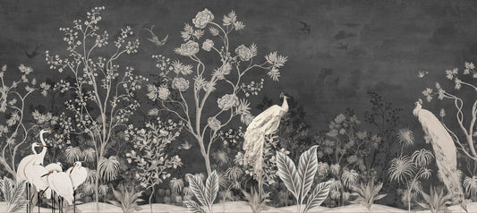 Black Vintage Jungle Peacock Wallpaper Wall Murals