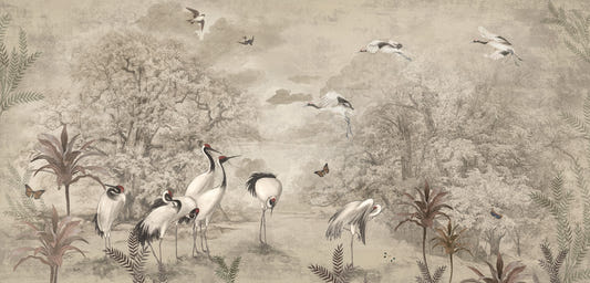 Tropical Forest Palm Tree Birds Vintage Wallpaper