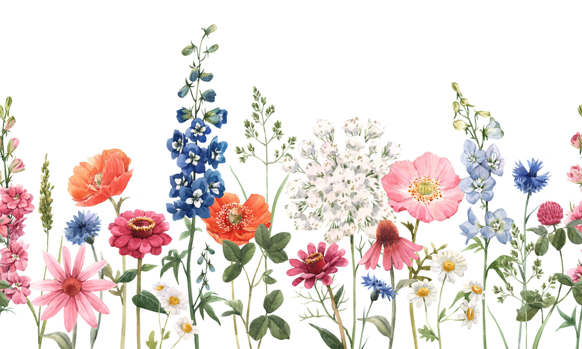 Watercolor Floral Pattern Wall Murals in your room — zoomed