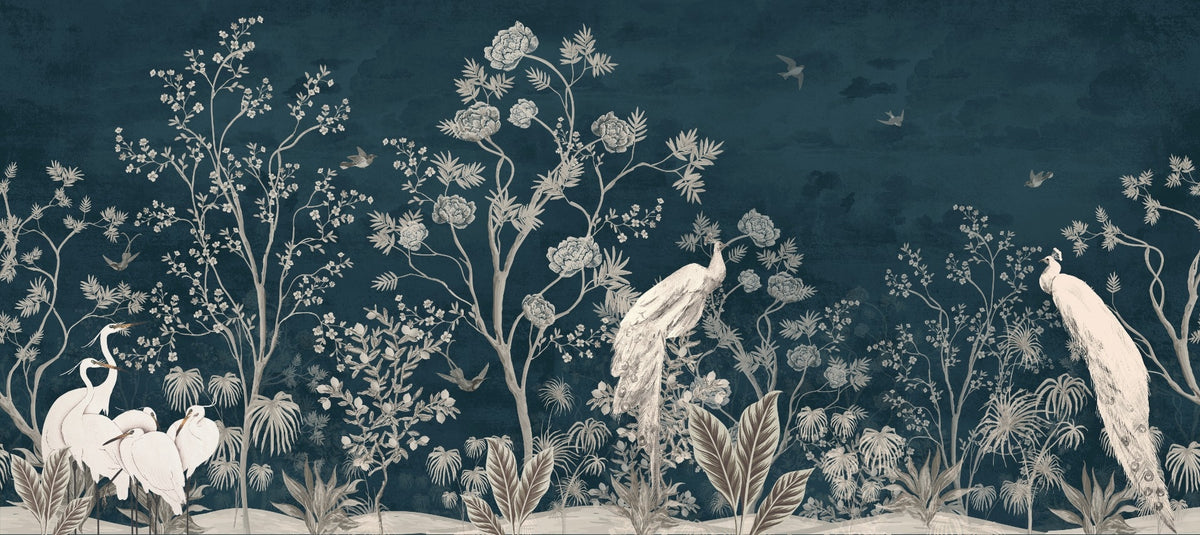 Blue Chinoiserie Blossom Peel and Stick Wallpaper in your room — zoomed