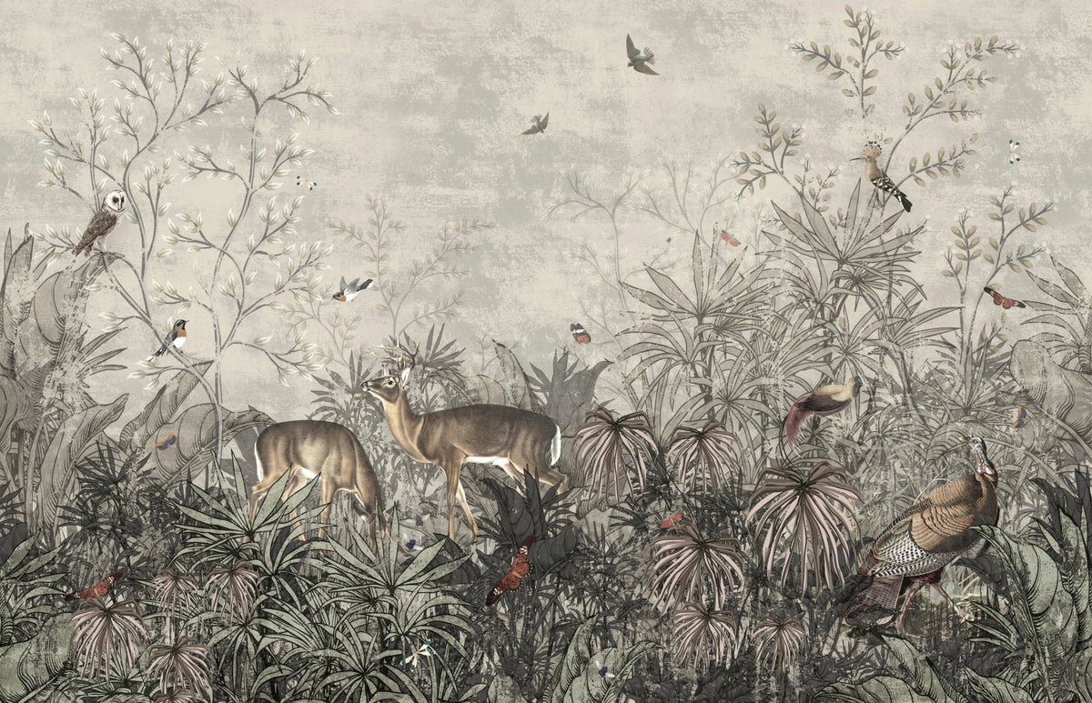 Tropical Plant Turkish Rooster Deer Birds Wallpaper in your room