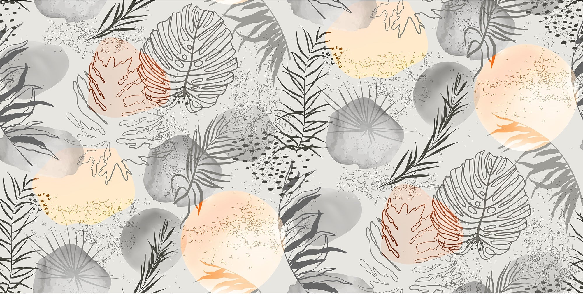 Sketched Tropical Leaves Wallpaper Murals