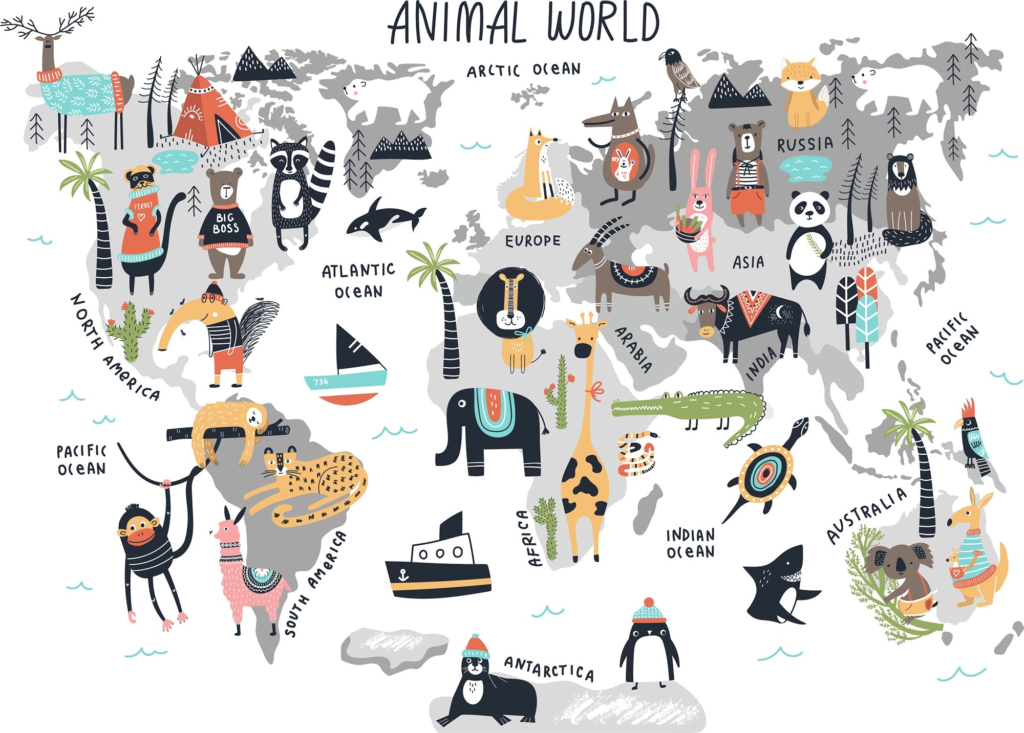 Wild Wonders Animal World Map Wallpaper