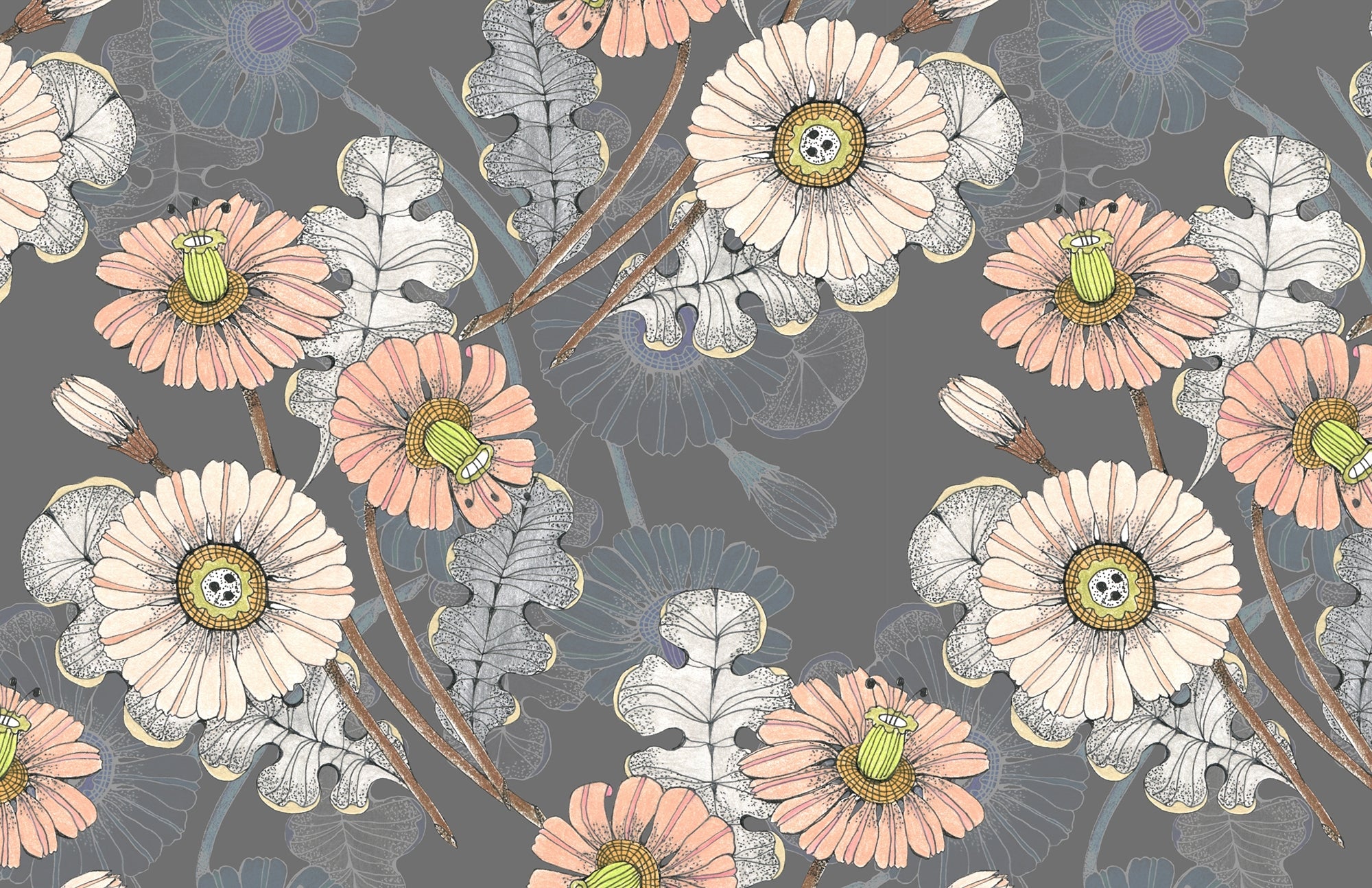 Botanical Sketchbook Flower Wallpaper Mural
