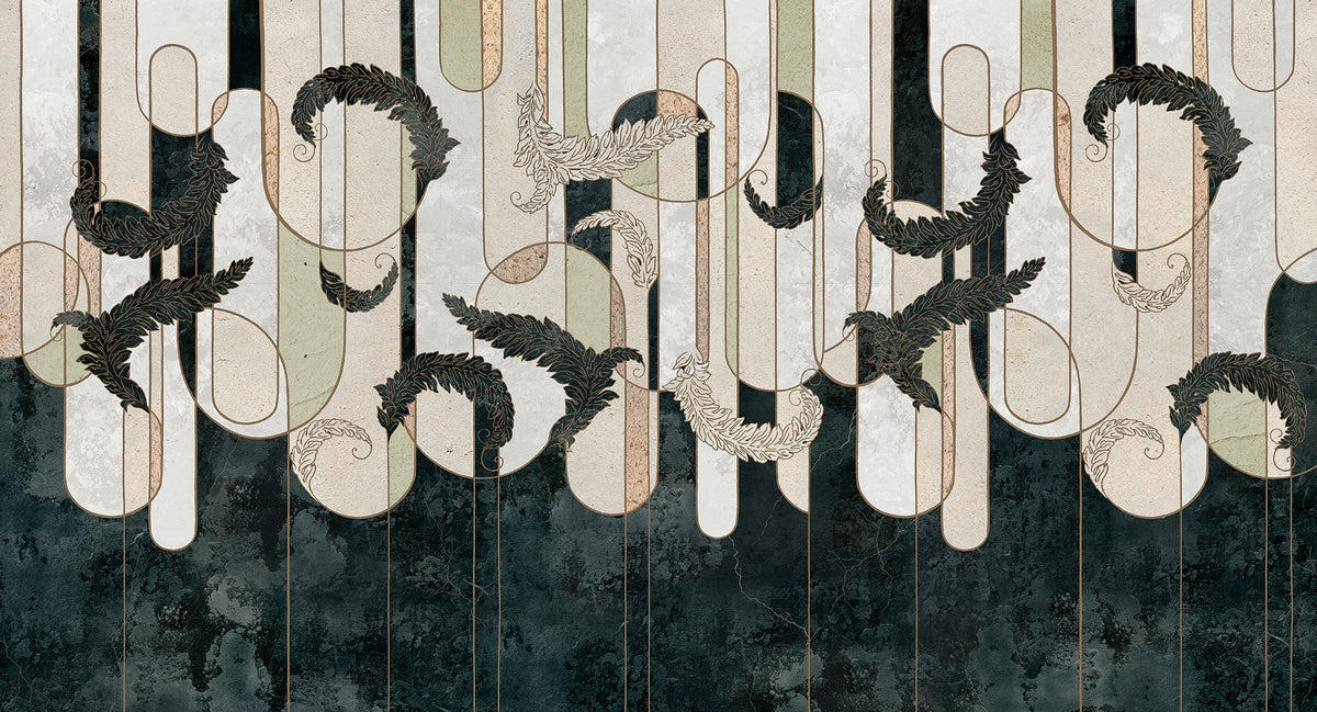 Dark Green Geometry Concrete Wall Murals in your room — zoomed