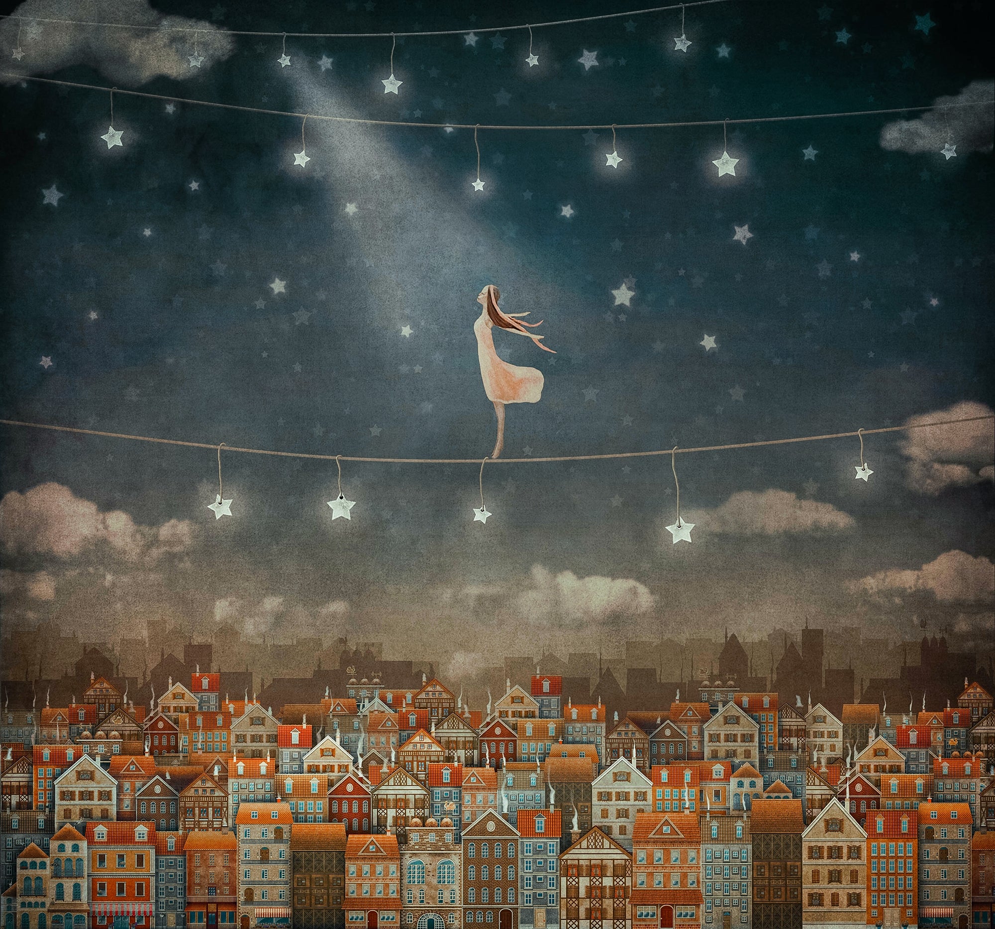 Midnight Magic Cute Houses in Night Murals