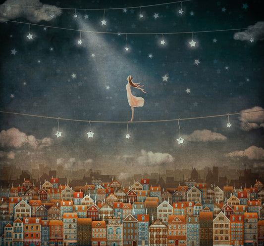 Midnight Magic Cute Houses in Night Murals