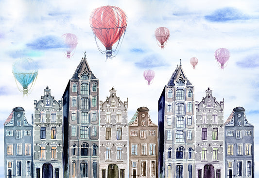 Amsterdam Hues Watercolor Cityscape Mural