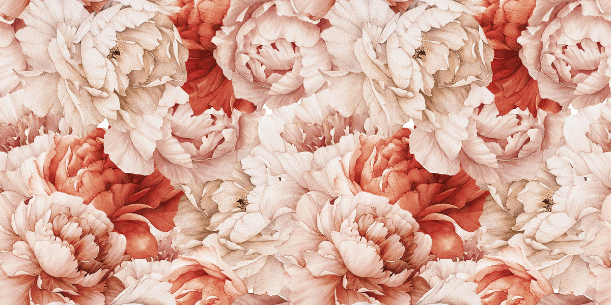 Blooming Watercolors Peonies Floral Mural in your room — zoomed