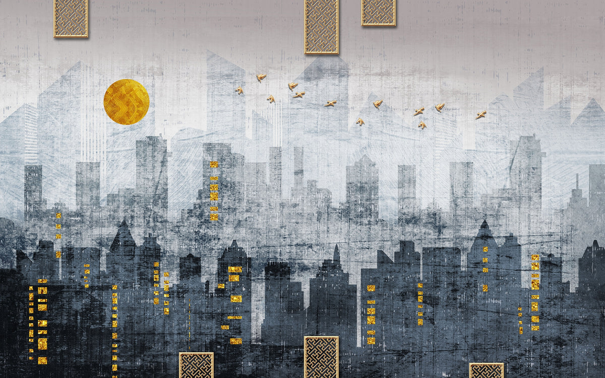 City Reflections Wallpaper Murals in your room — zoomed