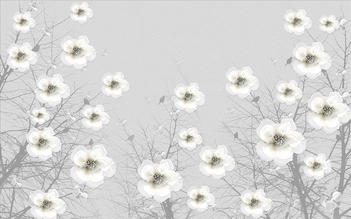 Gray Floral Sculpture Garden Art Murals