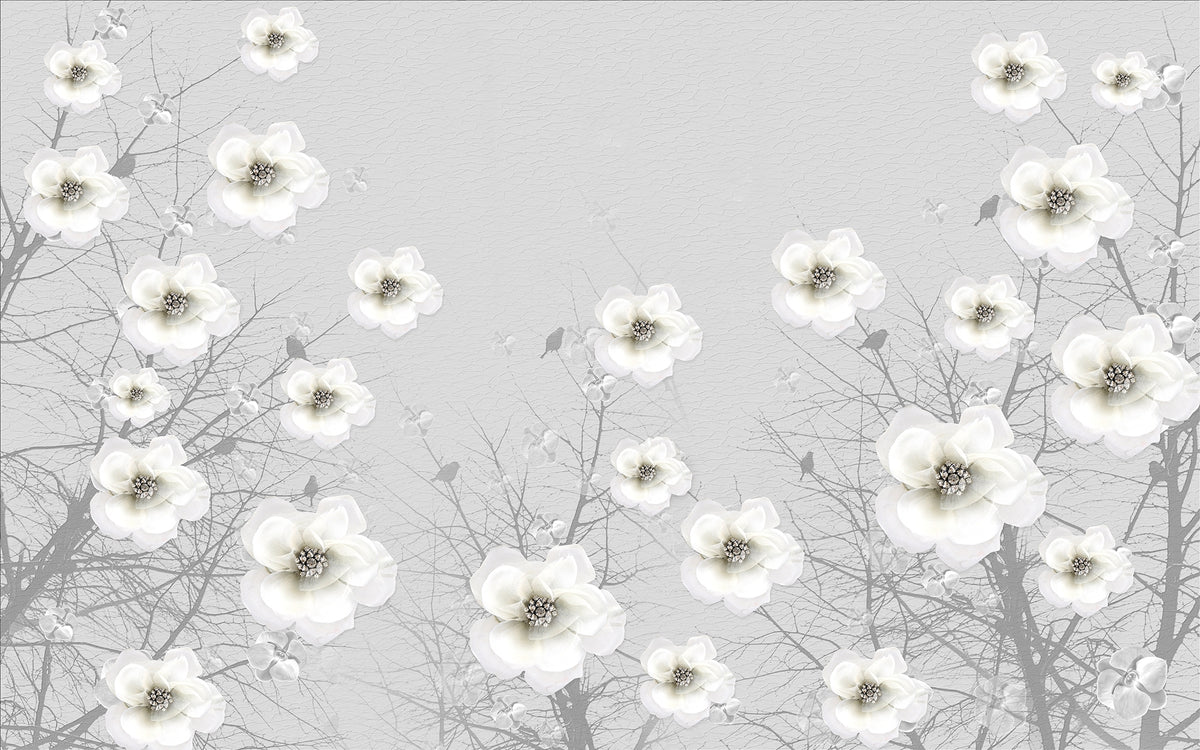 Gray Floral Sculpture Garden Art Murals in your room — zoomed