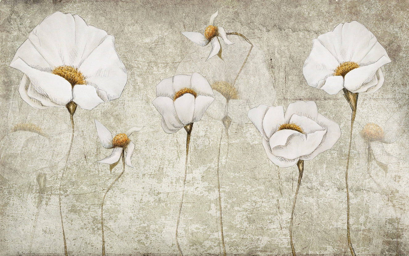 Worn White Blossom Oasis Wall Murals