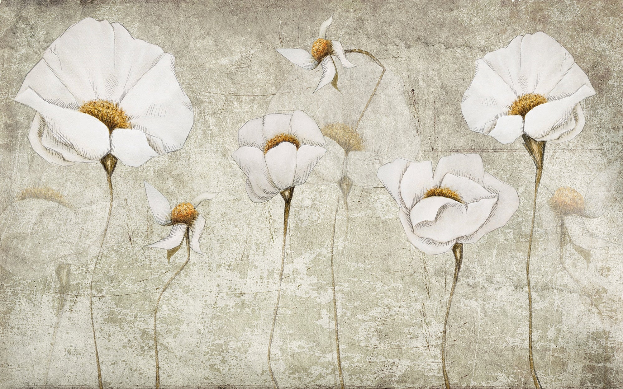 Worn White Blossom Oasis Wall Murals