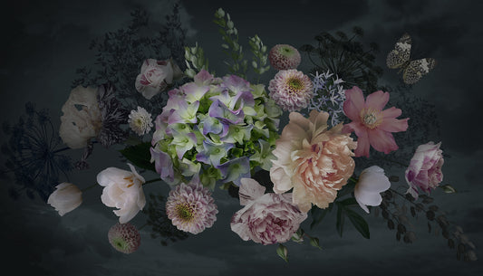 Peony Garden at Dusk Living Room Murals